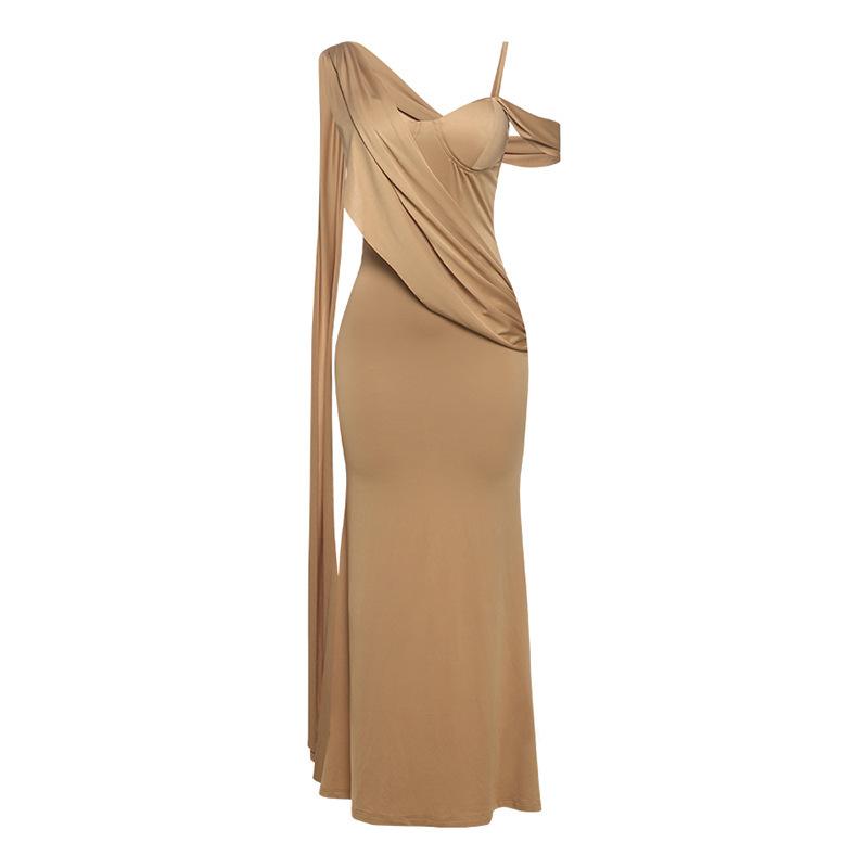 

Женское сексуальное темпераментное женское платье в стиле нерегулярного дизайна с вырезом S хаки