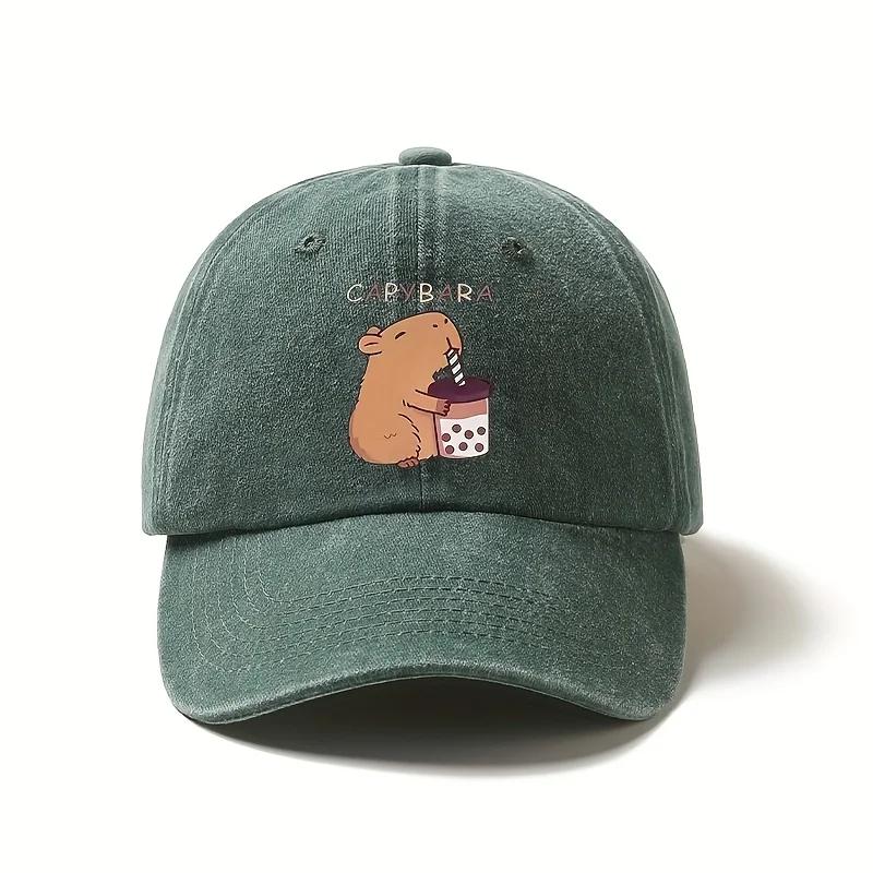 Adorable Capybara Drinking Bubble Tea Baseball Cap Casual Style Perfect Gift for Family and Friends Unique Animal Graphic Hat