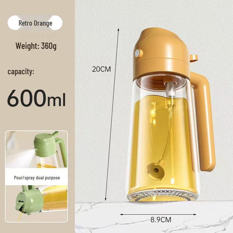 Thickened Glass Oil Bottle: Integrated Spray and Pour, Automatic Atomization, Leak-Proof, Large Capacity for Kitchen Use
