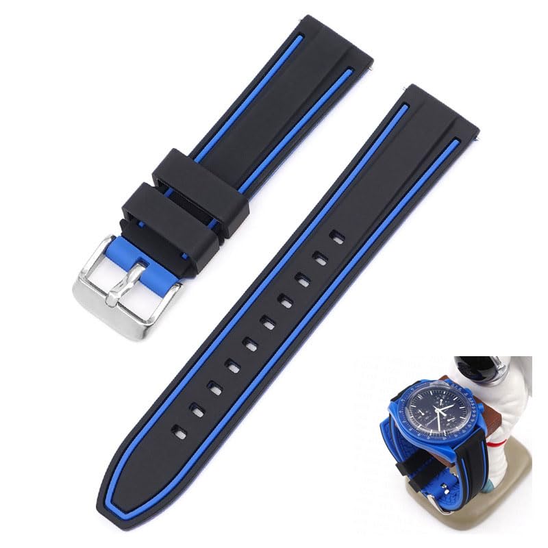 Swatch X OMEGA Compatible Rubber Strap with Double Lines (Black/Blue Lines)