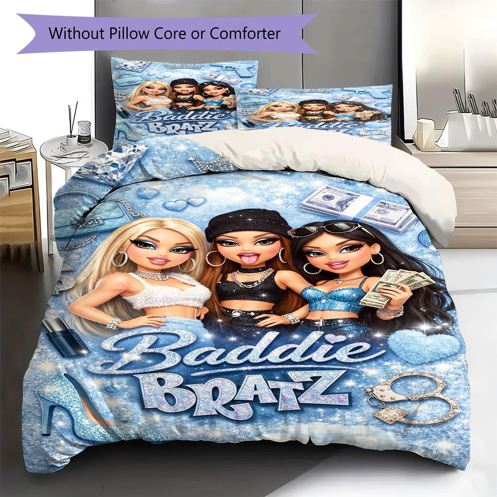Bratz Doll Pattern Bedding Quilt Set Quilt Cover Pillowcase Home Decoration Gift (1 * duvet cover + 2 * pillowcase, without core)