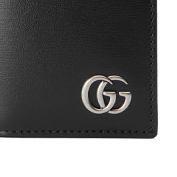 Gucci GG Marmont Silver Logo Double Fold Leather Card Holder Men Card Holder Black 547075-0YK0N-1000