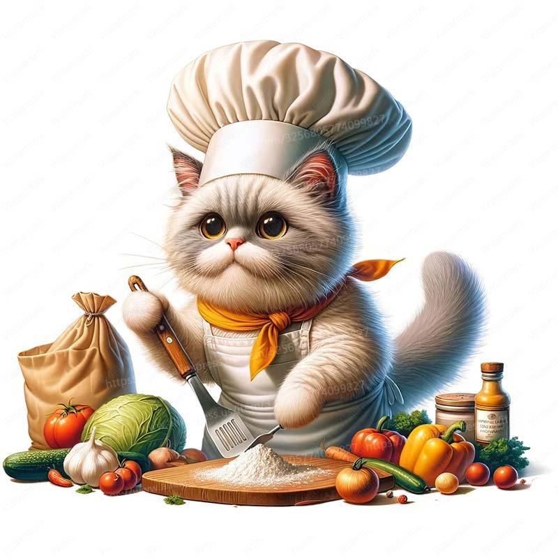 Cute Cat Chef Animal Wall Sticker Kitchen Restaurant Decoration Cabinet Refrigerator Home Decoration Waterproof Stickers S414