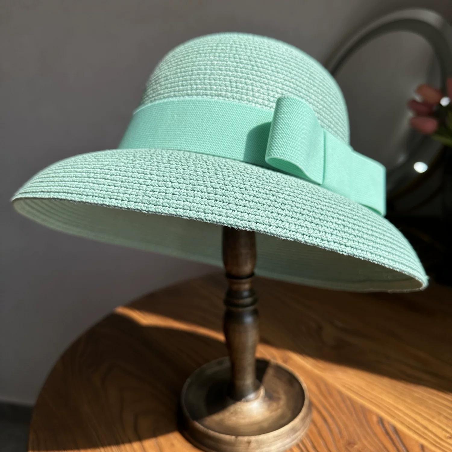 Sommerhut Kleiner Rand Hepburn Hut Vintage Design Schirm Strohhut Damen Mädchen Einfarbige Strandurlaub Große Sonne Gorras 55-58CM