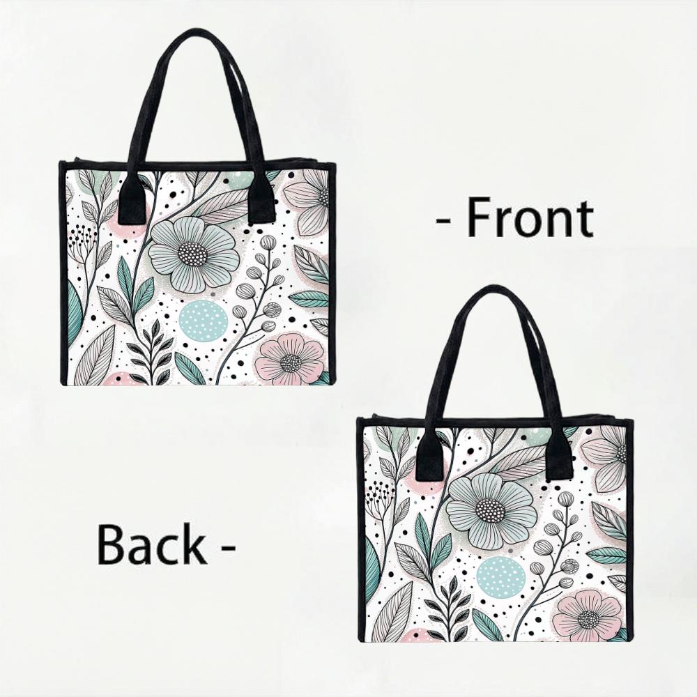 Floral Print Fashion Tote Bag For Daily Shopping Travel Commute Casual Carry Handbag