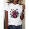 Europäische Größe Damen Weiß Anatomie Herz & Adern Print T-Shirt - Lockere Passform A-Linie Kurzarm