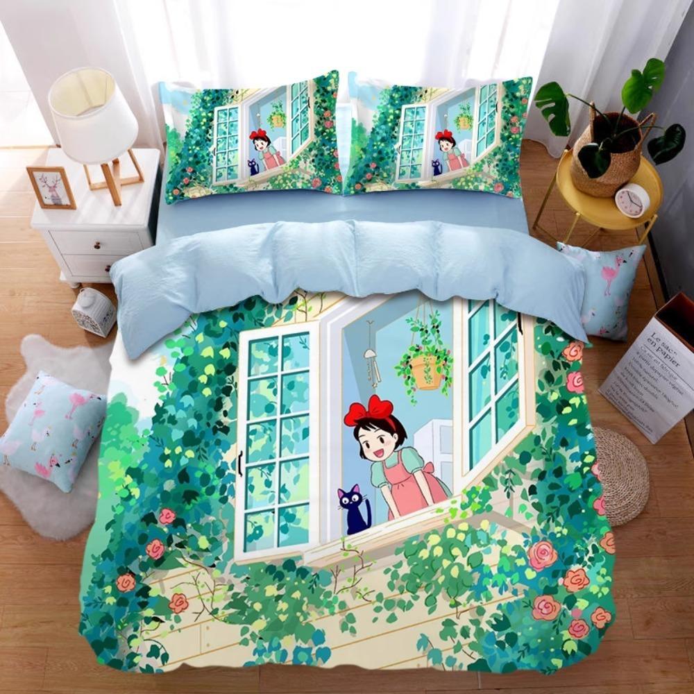 Comic Hayao Miyazaki, Mikrofaser Bettwäschesets, Kinderbettwäsche mit Reißverschluss Raumdeko Bettbezug für Jugendliche Erwachsene 3-teilig