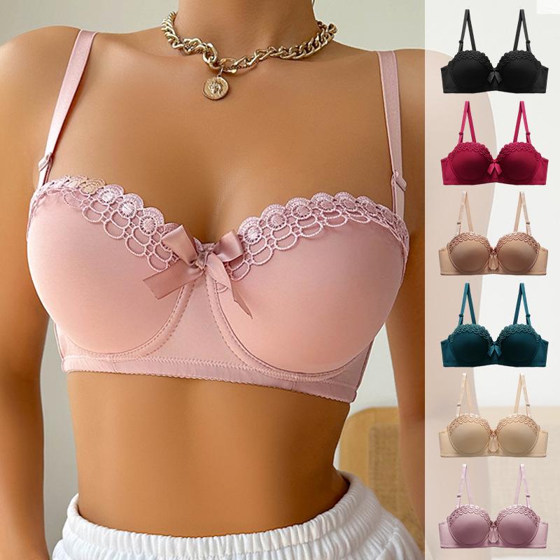 Sutien push-up pentru piept mic pentru femei, lenjerie de corp cu sârmă cu fluture brodat, anti-alunecare, sutien sexy pentru femei la modă