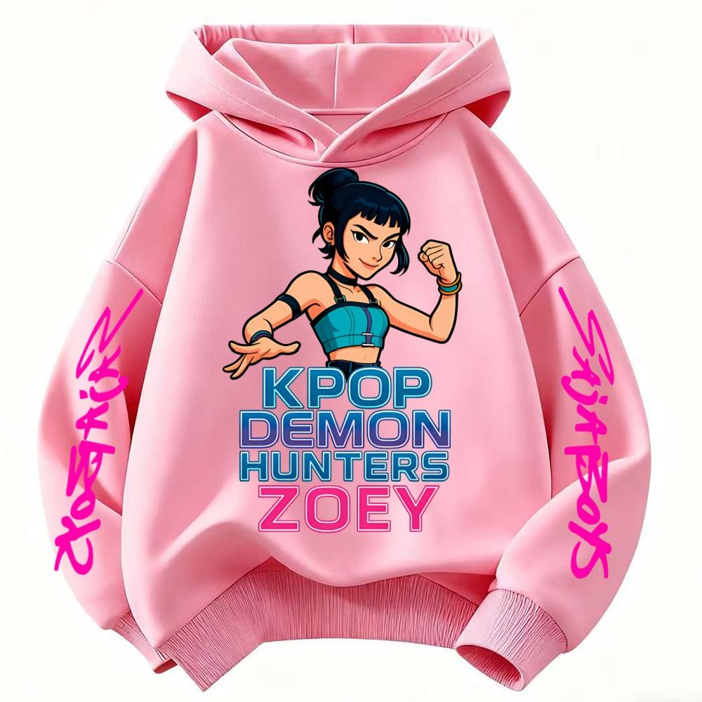 Rumi Cute KPop Demon Hunter Cartoon Girls Hooded Sweatshirt Warm Children's Wave Fashion Casual Tops Black Pink Clothing