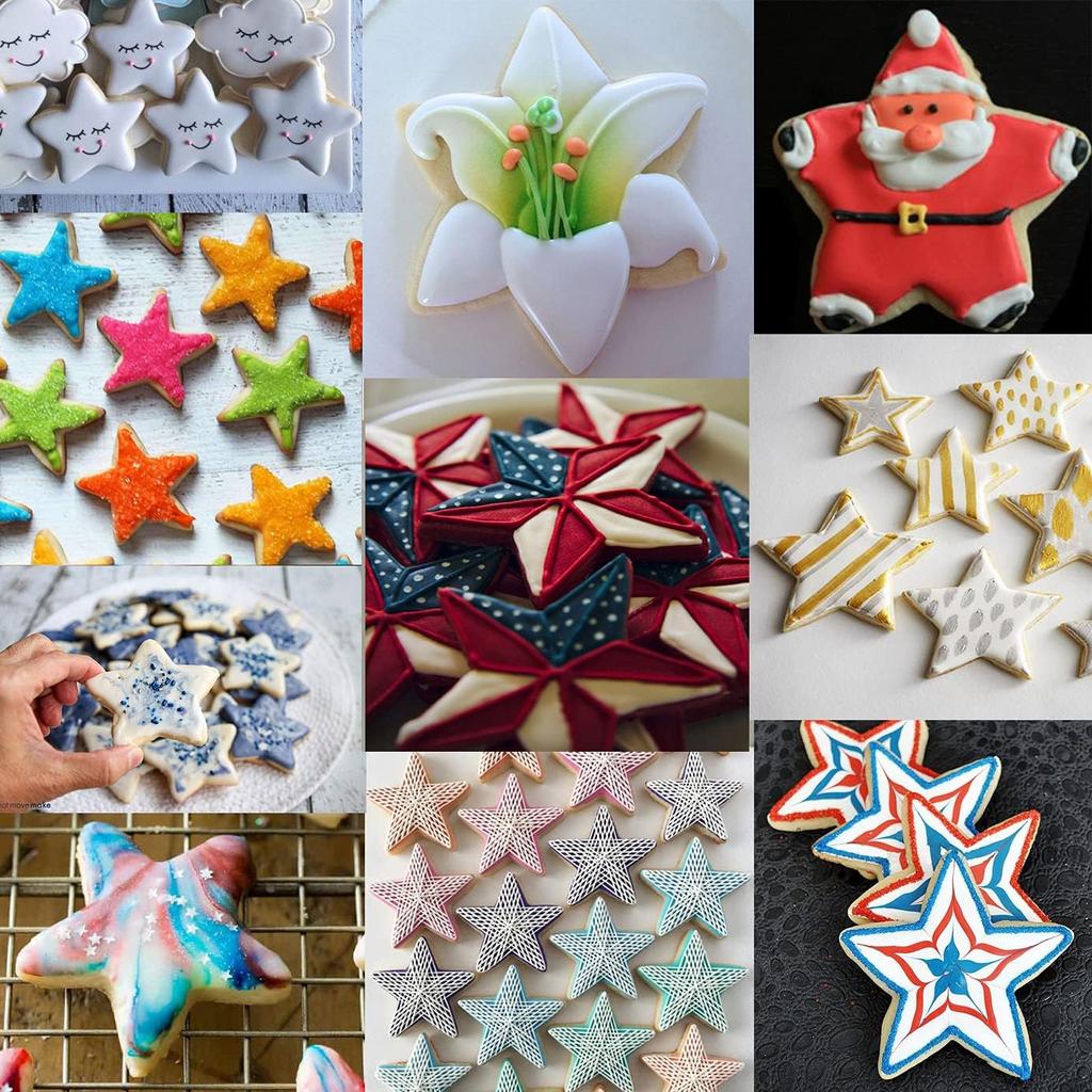 Antallcky Star Cookie Cutter Set-5 Pcs Stainless Steel Five-pointed Star Biscuit Molds Fondant Cake Cookie Cutter Set Pastry Mold-for 3d Christmas
