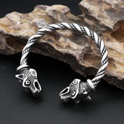 Nordic Viking Stainless Steel Wolf Head Bracelet For Men Women Vintage  Animal Cuff Bangles Biker Jewelry Gifts