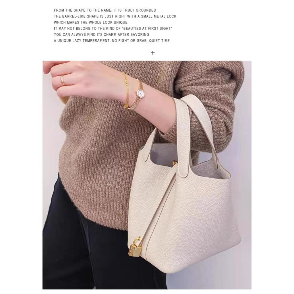 Vegetable Basket Handbag All Handmade Leather Togo First Layer Cowhide Premium Versatile Bucket Bag Women's Bag Factory Wholesale