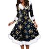Women's Fashion V-neck Casual Fit Christmas Print Party Long Sleeve Dress