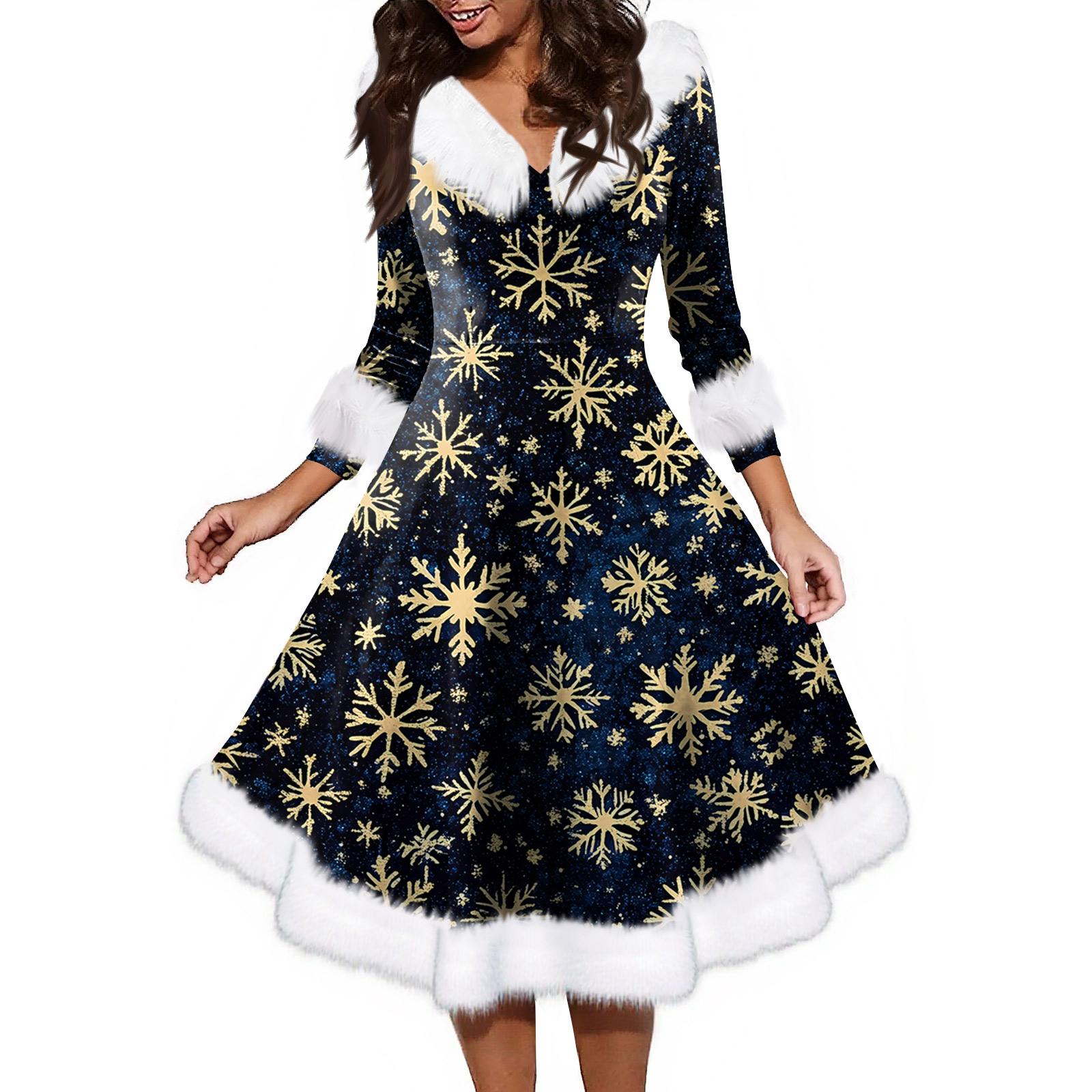 

Женское модное повседневное платье с v-образным вырезом и рождественским принтом для вечеринки с длинными рукавами XL чёрный