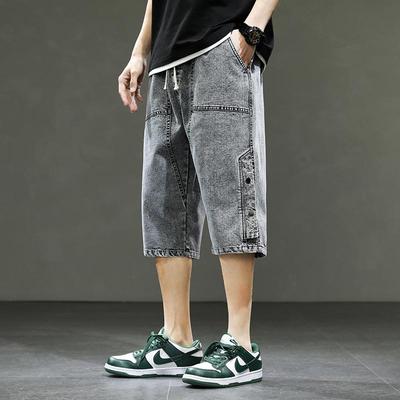 Korean Style Summer Men's Black Wide Leg Denim Shorts Fashion Casual Baggy Short Jeans Male