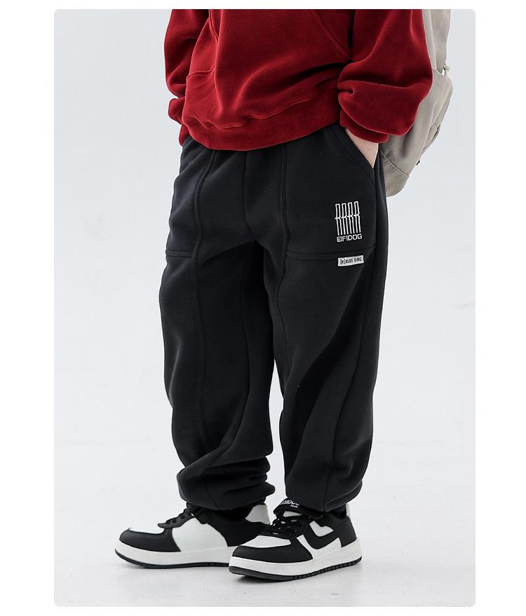 Boys' Plush Fleece Sweatpants - 2025 Autumn/Winter Collection: Thick, One-Piece, Loose Fit for Older Kids