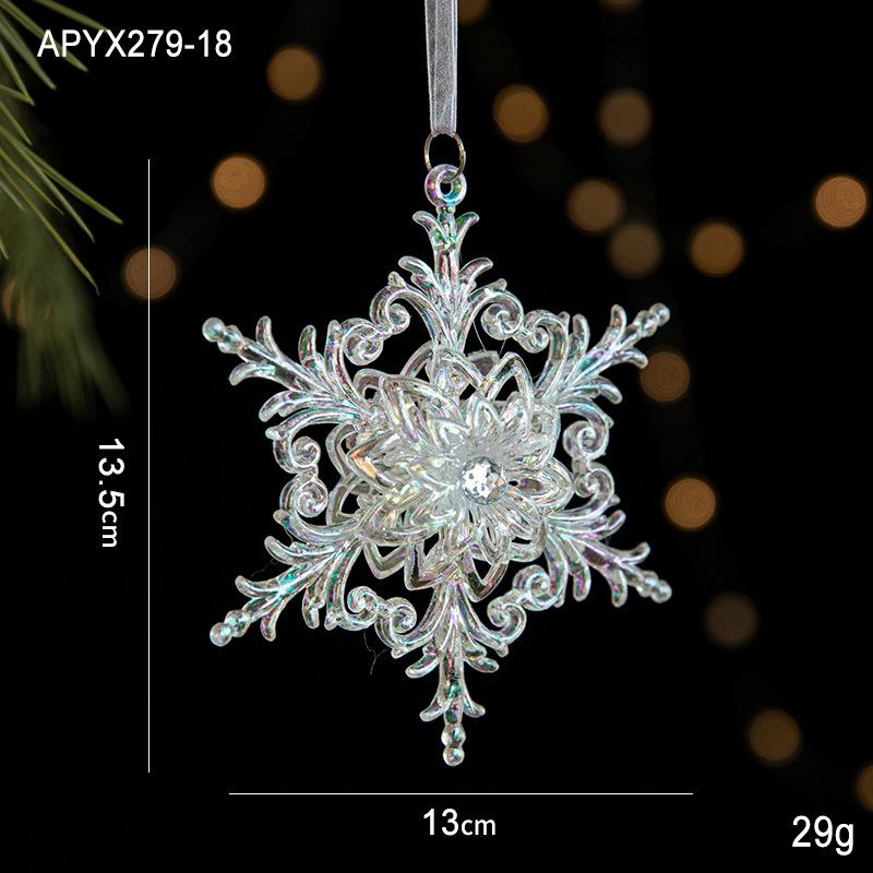 New Christmas Decoration Glitter Acrylic Ornament Transparent Snowflake Pendant for Xmas Tree Scene Decor Happy New Yeart