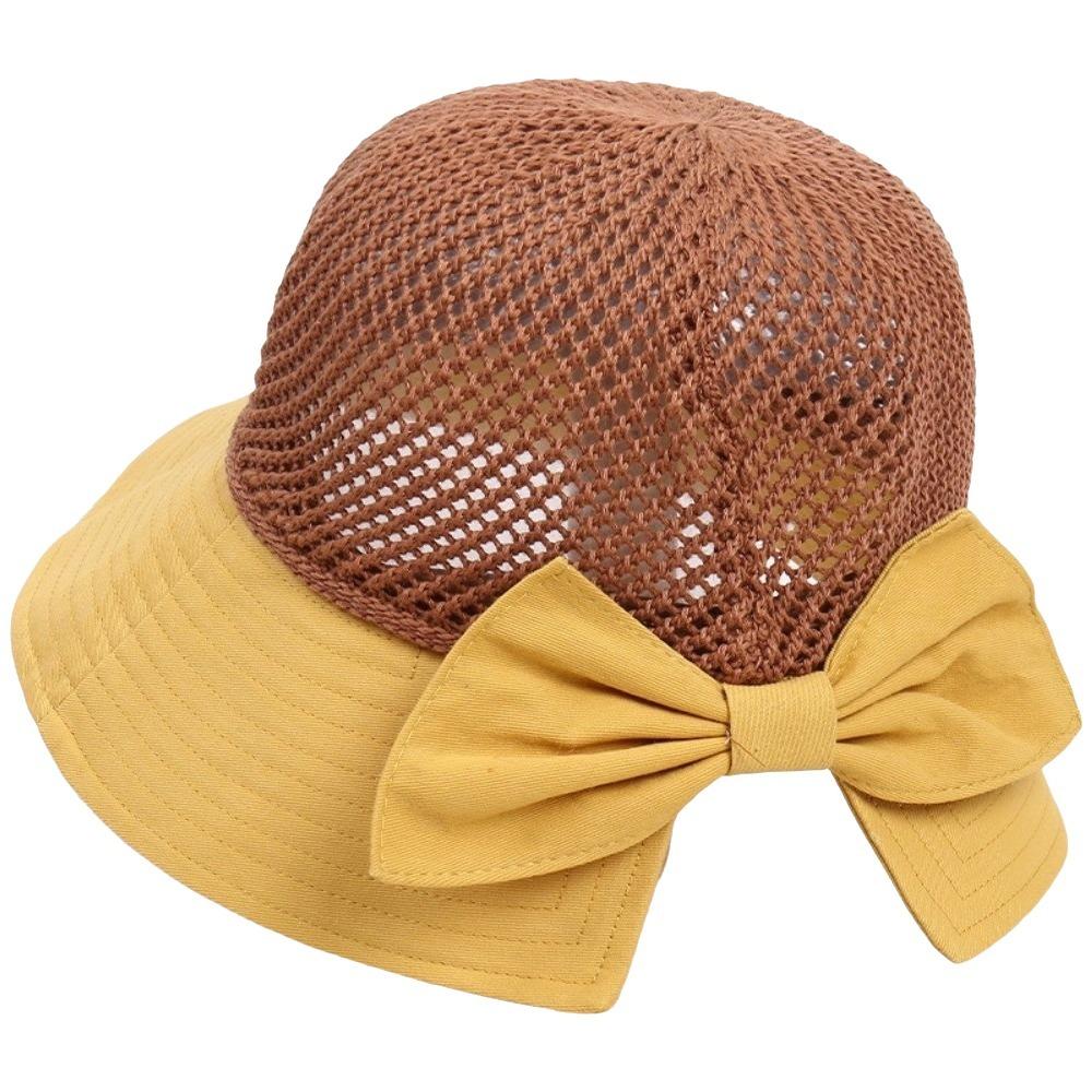 Hollow Bow Sun Hat Japanese Knitted Bucket Hat Fashion Bowtie Fisherman Hat Summer