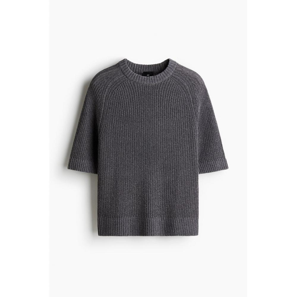 H M sHort Sleeve Sweater Regular Fit Dark Grey