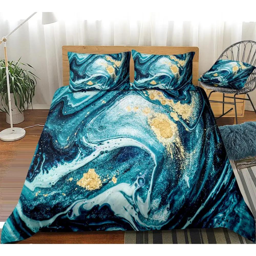 Blaues Marmor Bettwäscheset Marmor Textur Bettbezugset Blau Bettwäsche Grau Bettwäscheset Jungen Mädchen Heimtextilien Moderne Bettwäsche