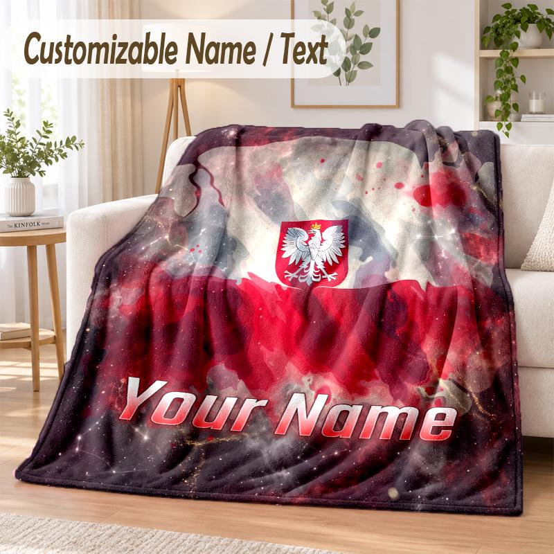 Custom Text Flannel Blanket Poland Football Print Warm Cozy Blanket Home Sofa Bedding
