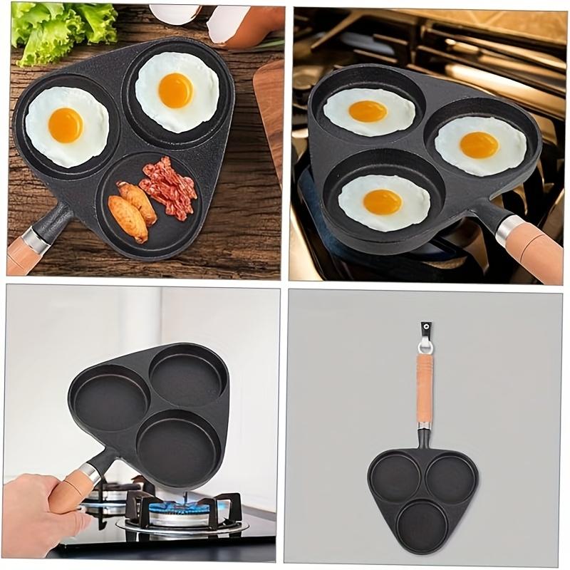 Antihaft 3-Loch Eierbratpfanne, Gusseisen Verdickte Eierknödelpfanne, Unbeschichtete Antihaftpfanne, Eier-Hamburgerform, Essentiell für das Familienfrühstück