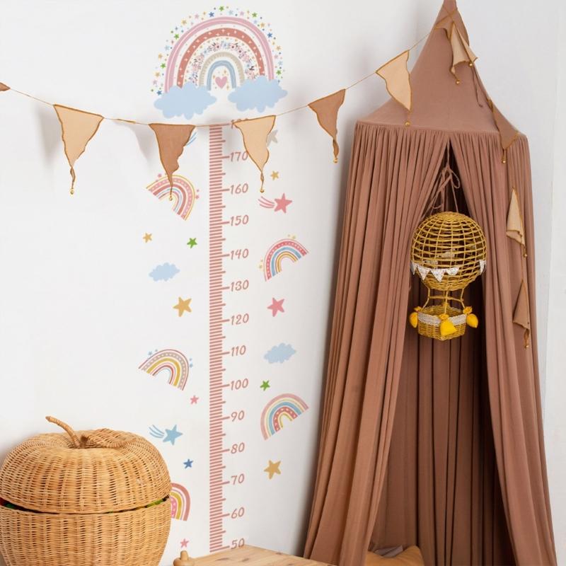 Children Room Decorative Rainbow Growth Chart Self Adhesive Height Measurement Ruler Wall Sticker Decal Set Decoration
