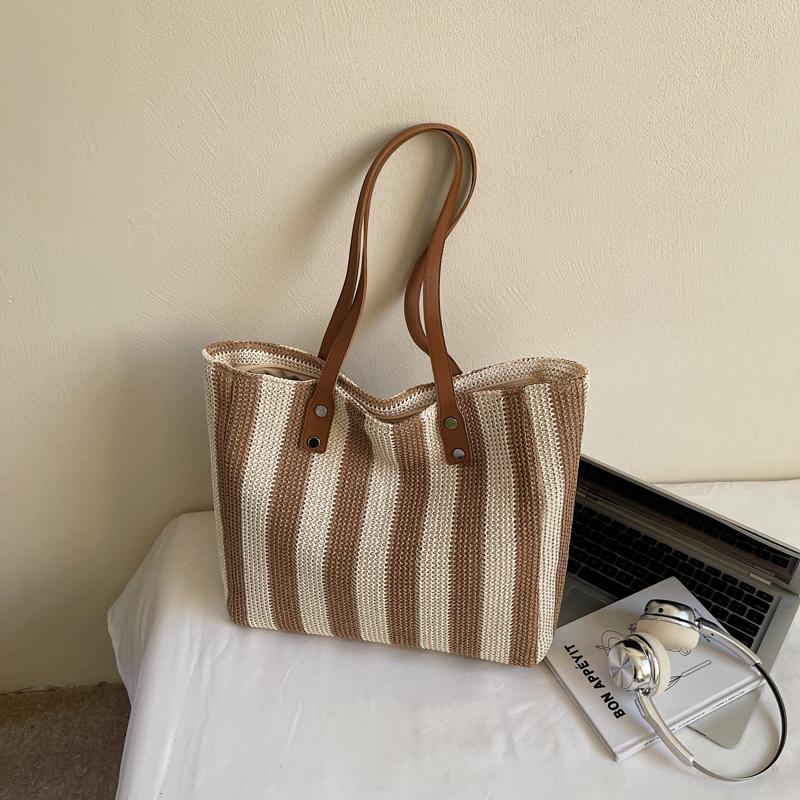 Strohtasche Damen Strandtasche Schultertasche Gewebte Tasche Pendler Große Kapazität Tragetasche
