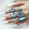 Ethnic Style Retro Carved Feather Ring Fashionable 8-piece Combination Ring Set