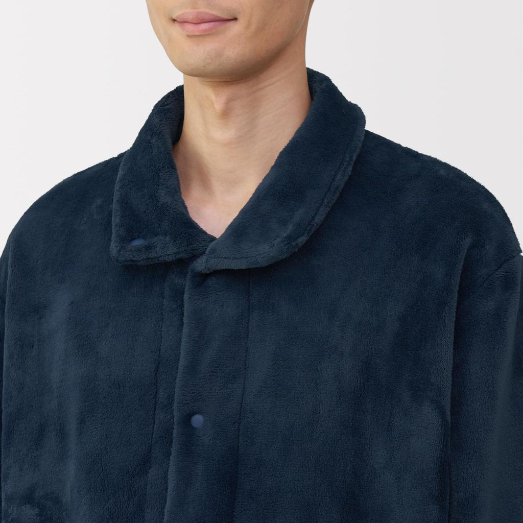MUJI Men's Anti-Static Wearable Blanket, Stand-Up Collar Long Sleeve Pajamas, Dark Navy, Size XL (FB0ZBA5A)