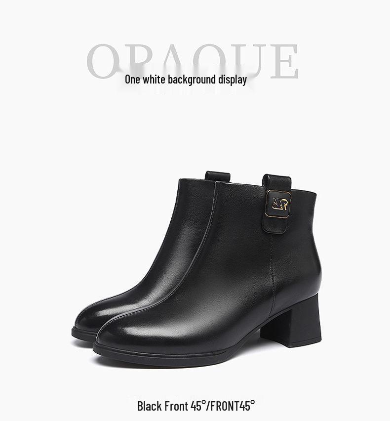 Red Dragonfly Women's High Heel Leather Boots - Autumn/Winter 2024 Stylish Slimming, Plush Lined Short Boots