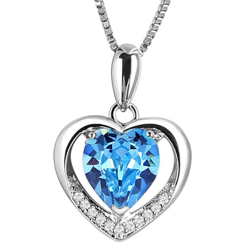 

Bella Box в форме сердца с синим кристаллом, подвеска, вечное ожерелье, ювелирные аксессуары для женщин, очаровательные ювелирные изделия на свадьбу, помолвку синий