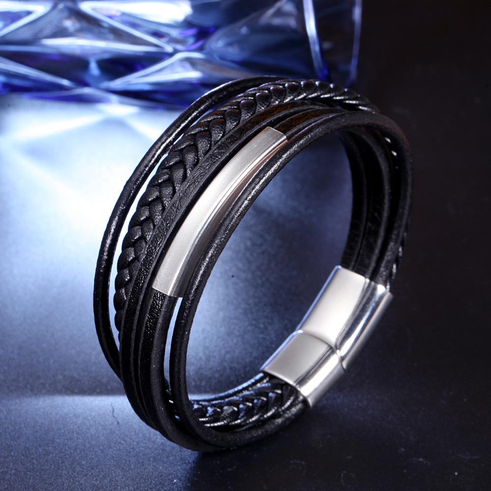 Men's multi-layer leather rope bracelet, new atmospheric titanium steel bracelet, fashionable and versatile