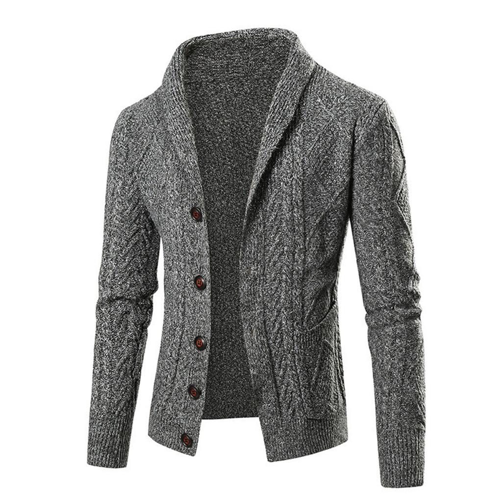 Men's Solid-Color Slim-Fit Thickened Cable-Knit New Cardigan Coat