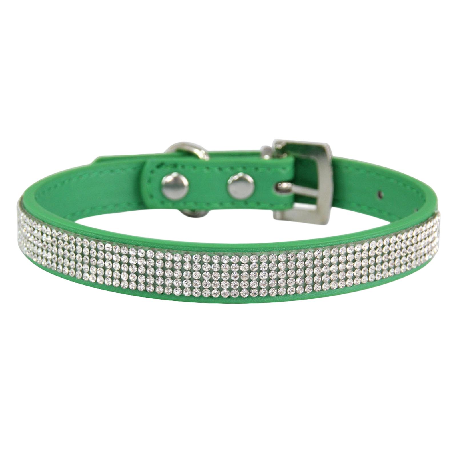 Adjustable Size Personalized Dazzling Shiny Soft Suede Dog Crystal Diamond Collar XS зелёный