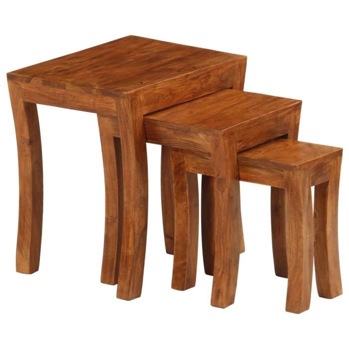 VidaXL Table gigogne 3 pcs Bois massif d'acacia 50x35x50 cm Marron