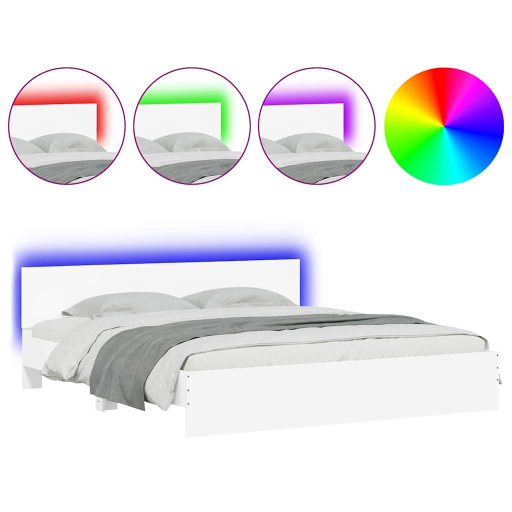 Bed Frame with Headboard and LED Lighting White 200x200 cm