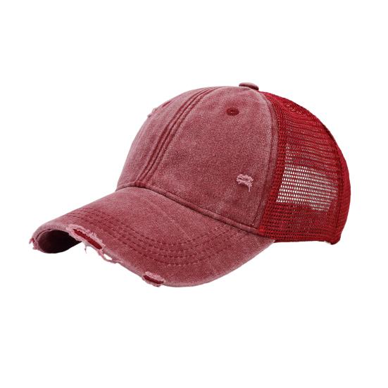 Baseball Cap, Breathable Mesh Splicing Washed Cotton Sun Hat, Distressed Style Heat Dissipation Sun Protection Hat for Outdoor