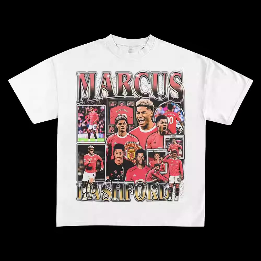 2025 Tribute To Marcus Rashford Football Vintage Figure Print Round Neck Men's and Women's Short-sleeved T-shirt