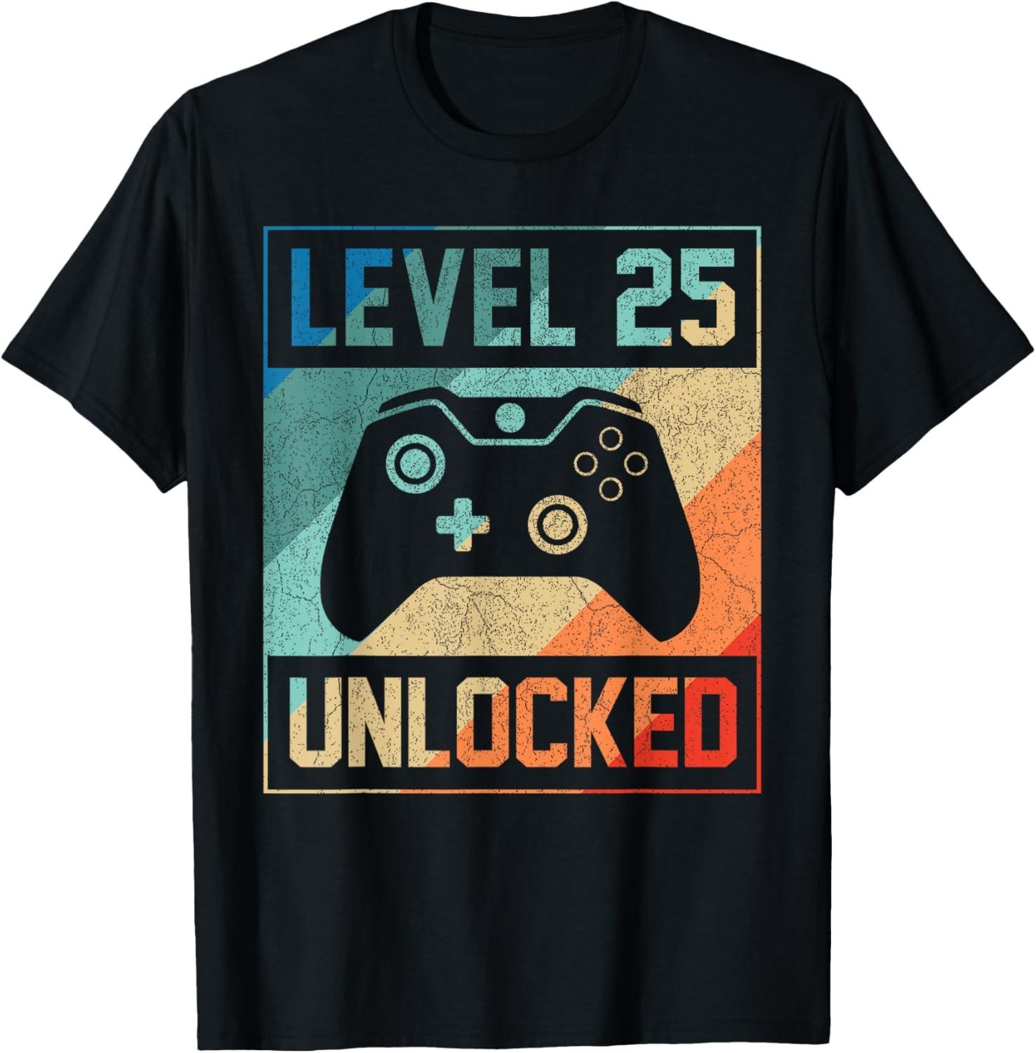Level 25 Unlocked Shirt Video Gamer 25th Birthday Gifts Tee T-Shirt S разноцветный