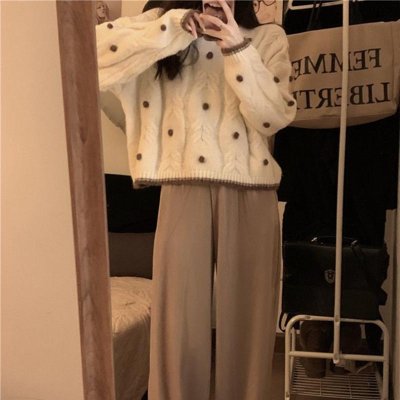 Women's Autumn Lazy Style Color-Block Sweater Loose Versatile Short Designer Long-Sleeve Knit Top