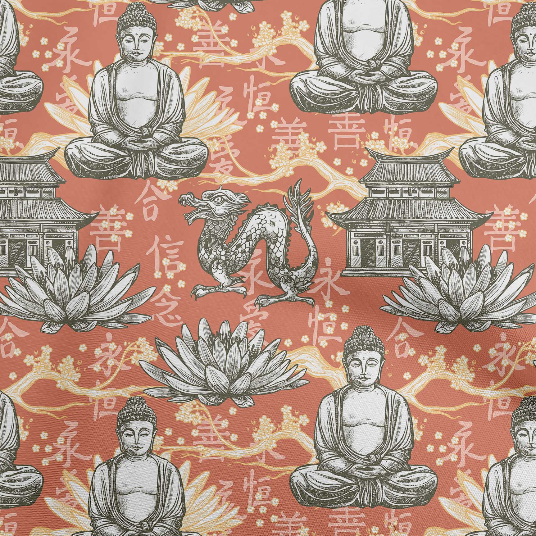 

OneOone Cotton Flex Blue Fabric Азіатська сукня Будди Тканина Тканина з принтом у дворі 40 дюймів 42 Inch Wide - Viscose Chiffon помаранчевий