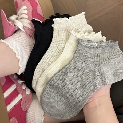 Female Summer Thin Cotton Pure Color Lovely Lace Mesh Breathable Low Top Boneless Socks