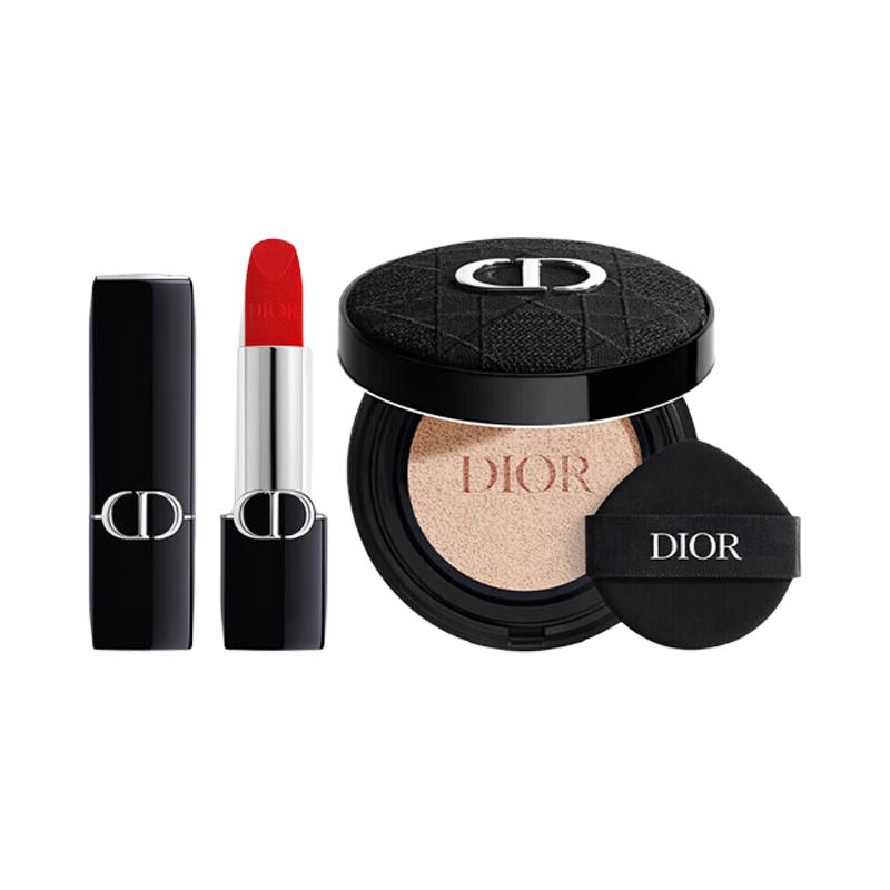 

DIOR Lipstick Velvet lipstick 999 + soft and shiny air cushion 0N without gift box gift bag синий