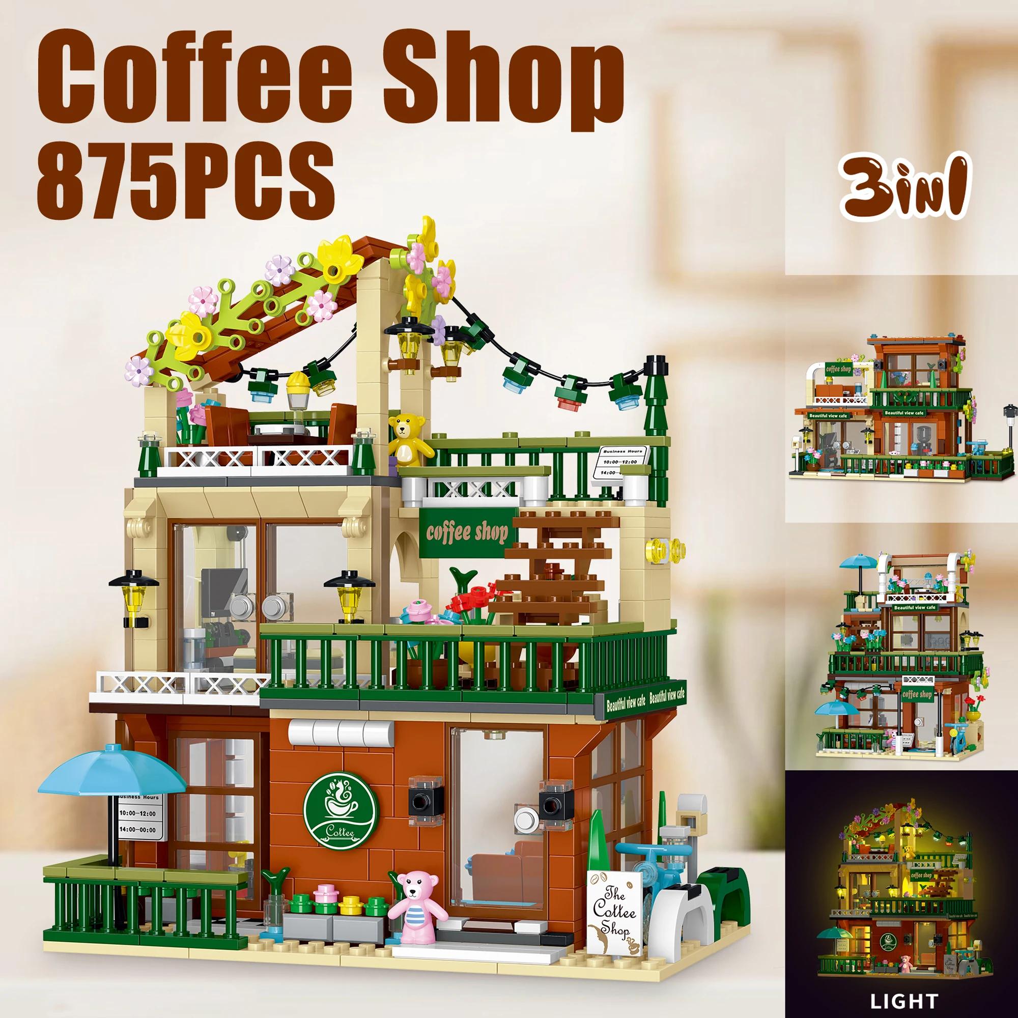 

3в1 Кофейня Улица Вид Кирпичики Игрушки Со Светом Сборный Дом Строительные Блоки Орнаменты Девочки Взрослые Праздничные Подарки nobox