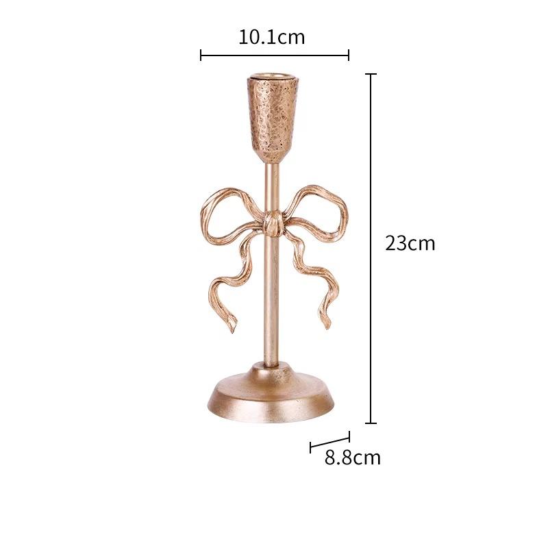 

BEPAN 1PC French Style Candle Holder with Bow Knot Golden Luxury Advanced Sense Romantic Photo Props Home Decoration 1Pc