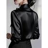Elegant Satin Bow Tie Blouse for Women Long Sleeve Formal Office Shirt