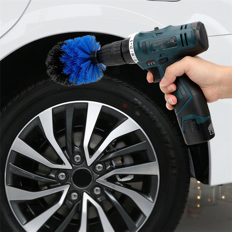 New 3 Pcs Round Car SUV Electric Bristle Drill Tub Rotary Brush Cleaing Tools Yellow