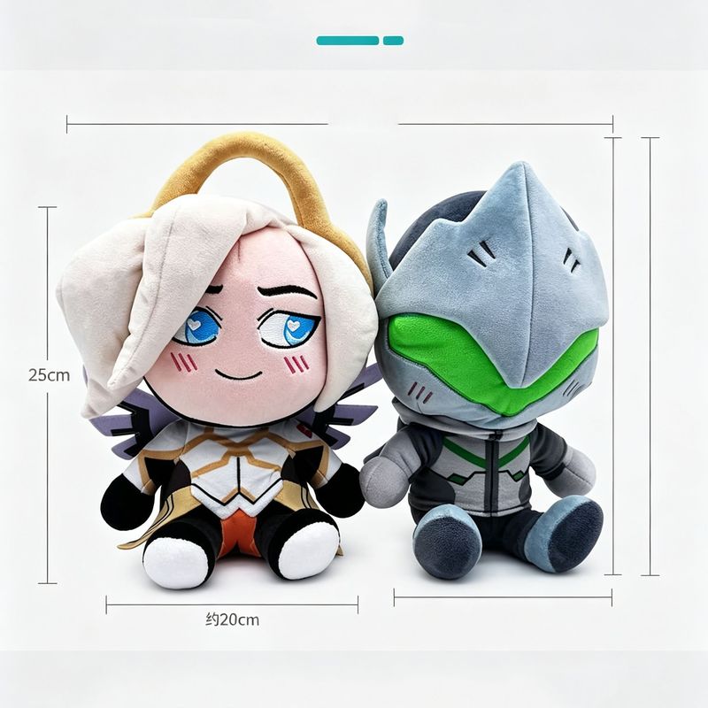 New Genji Mercy Plush Keychain 25cm Stuffed Soft Pendant Kawaii Collectible Bag Charm Plushie Birthday Halloween Gift For Gamers
