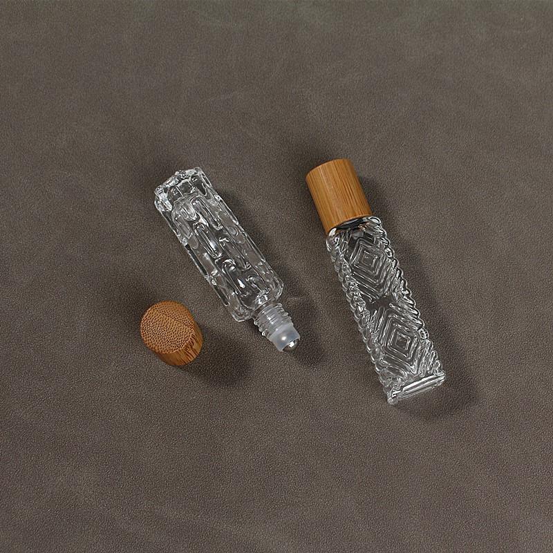 3PCS Transparent Glass Roller Bottle Wood Grain Cap for Essential Oils Roll-On Refillable Perfume Bottle Roller Ball Empty